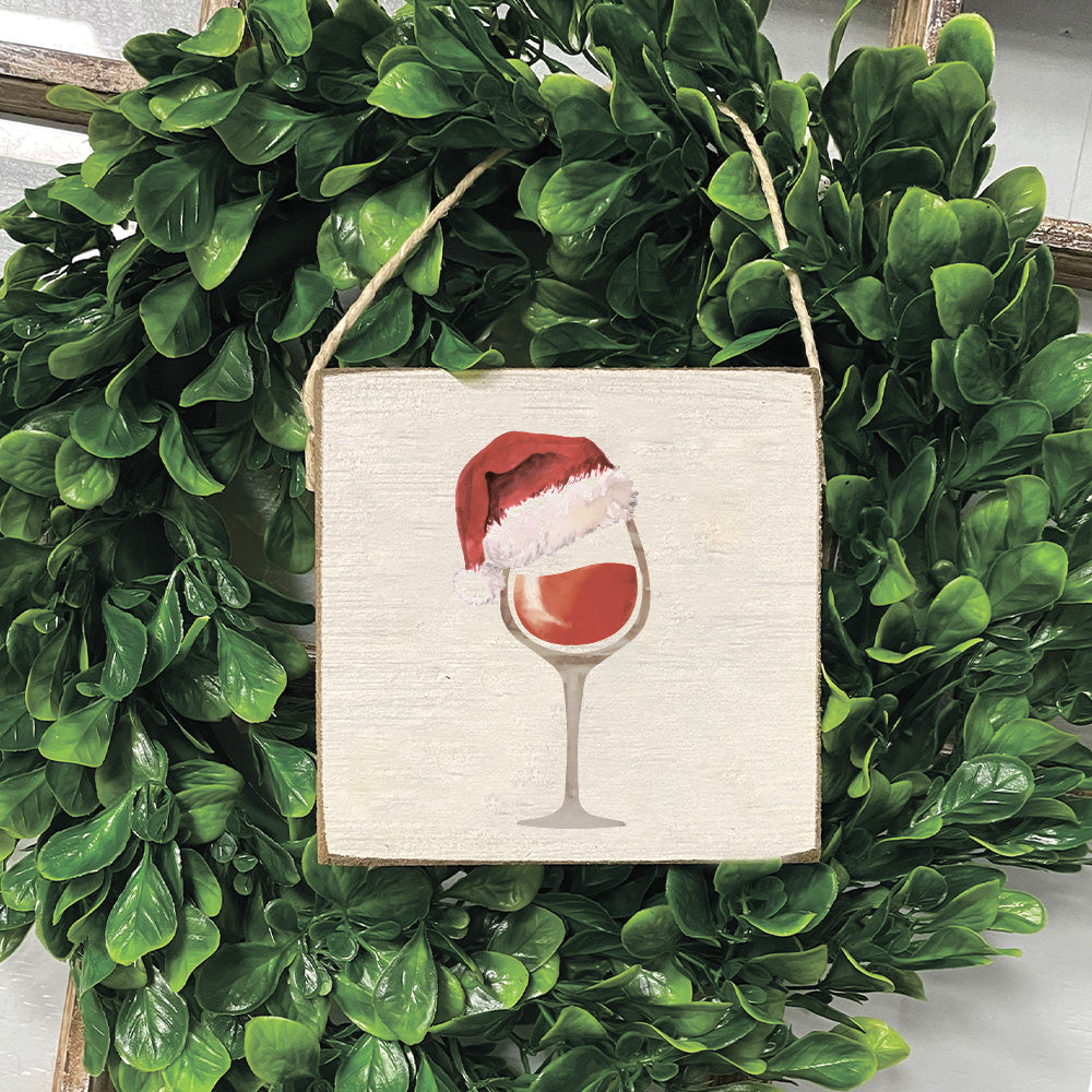 Santa Red Wine Square Twine Sign