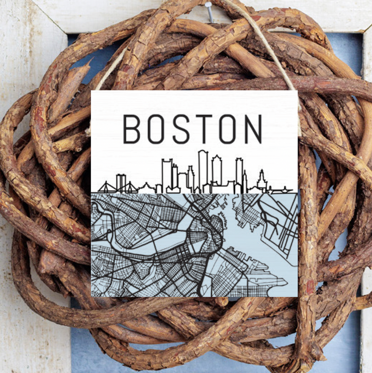 Boston City Map Square Twine Sign