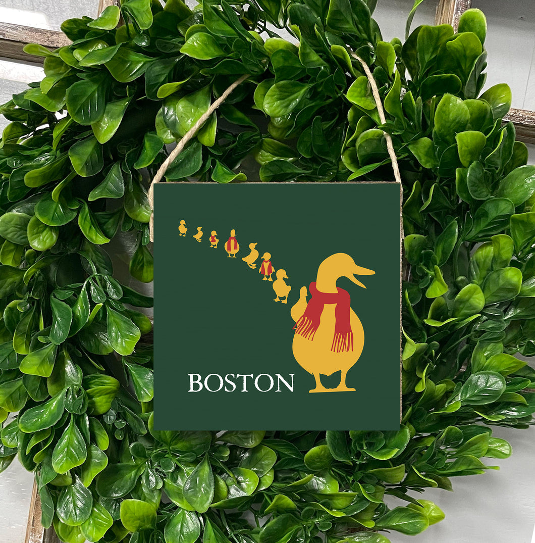 Boston Holiday Ducklings Square Twine Sign