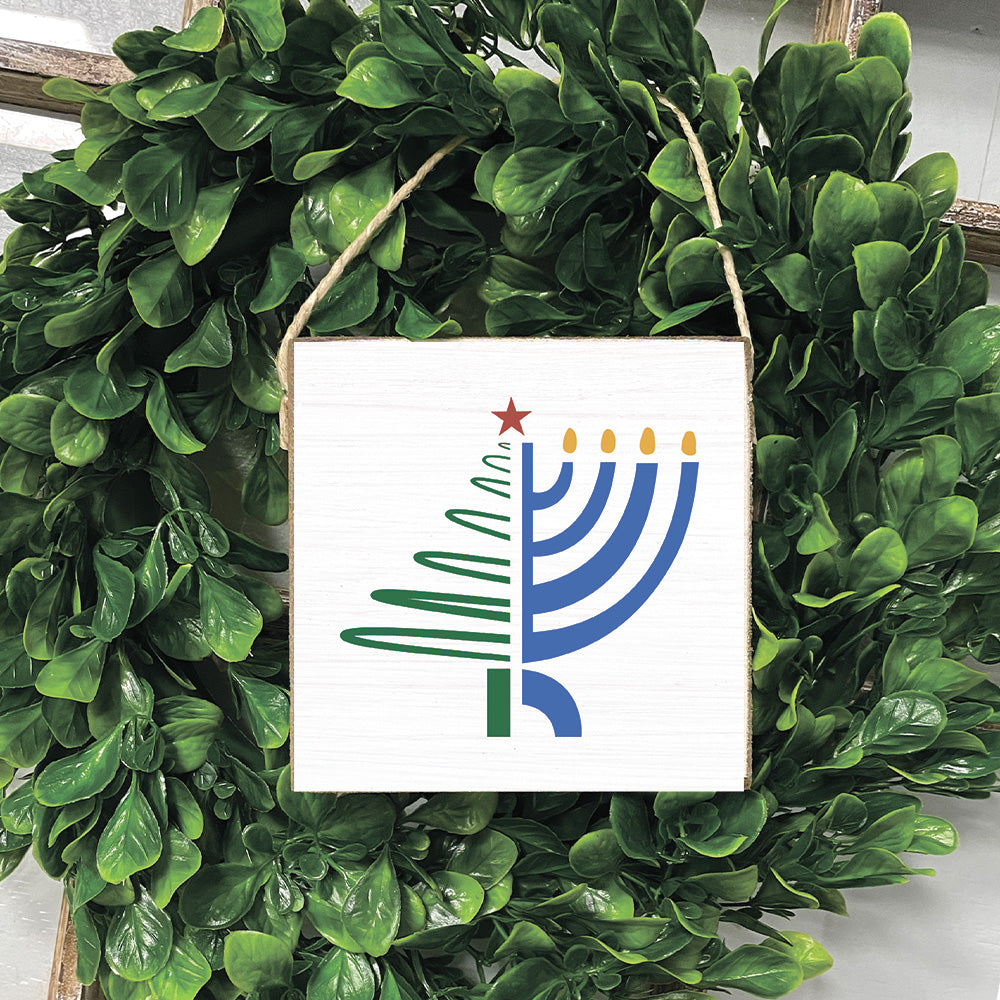 Christmas Hanukkah Tree Square Twine Sign