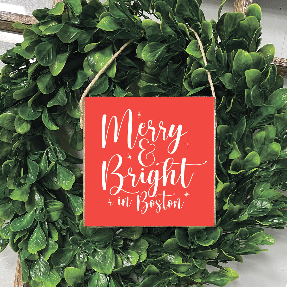 Merry and Bright in Boston Square Twine Sign