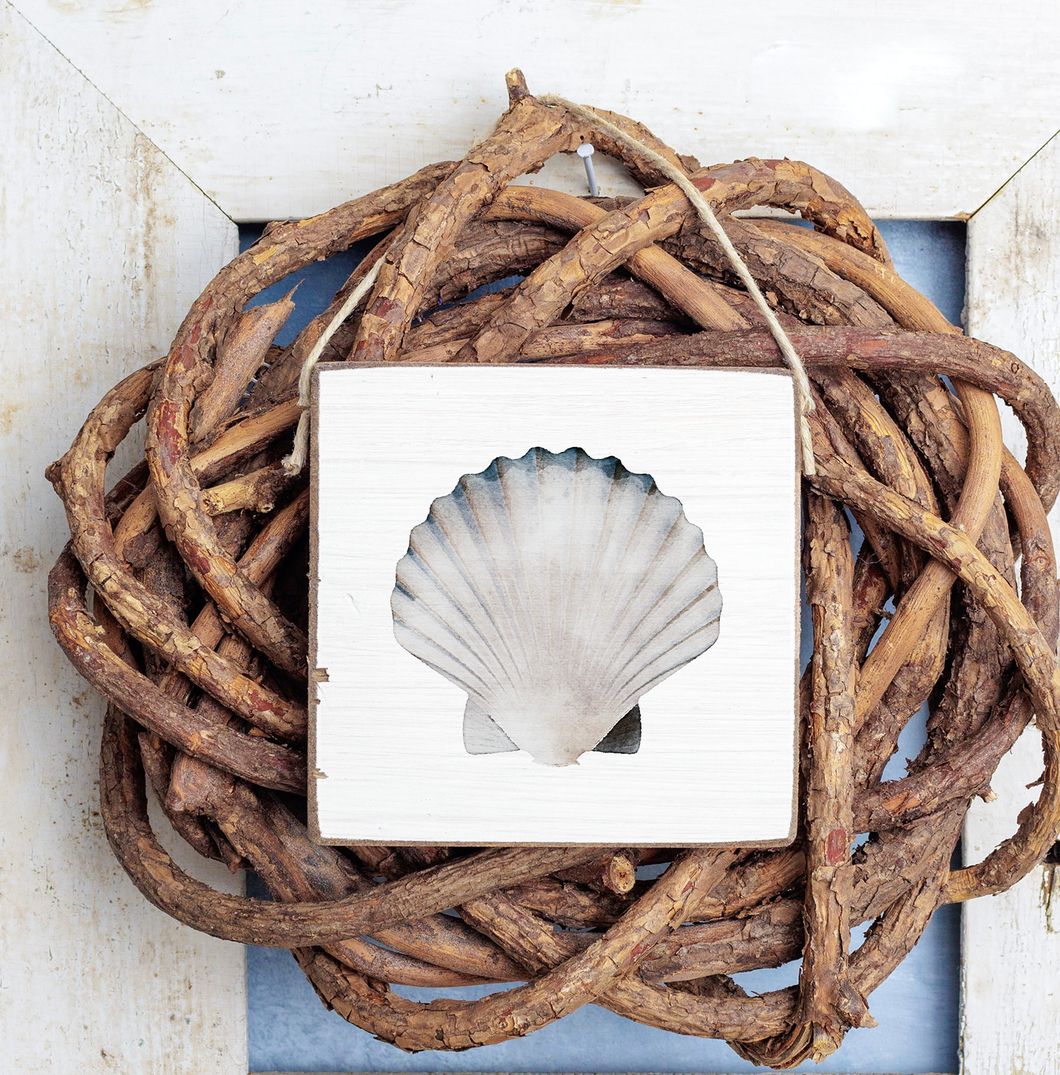 Watercolor Shell Square Twine Sign