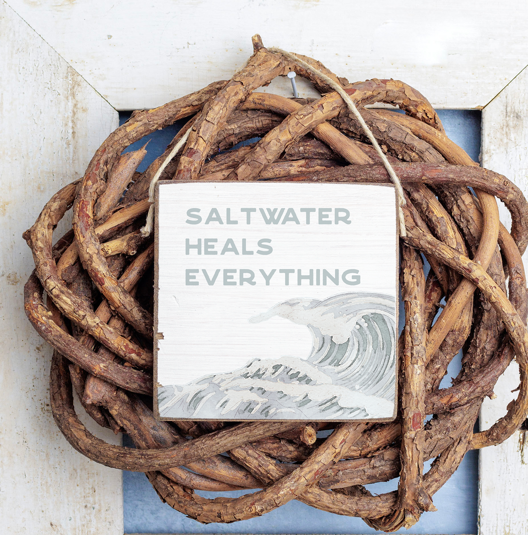 Saltwater Heals Everything Square Twine Sign