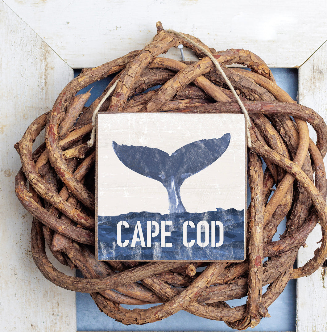 Personalized Indigo Whale Tail Square Twine Sign