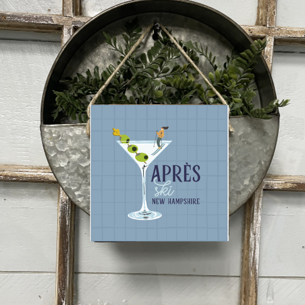 Apres Ski Martini Square Twine Hanging Sign