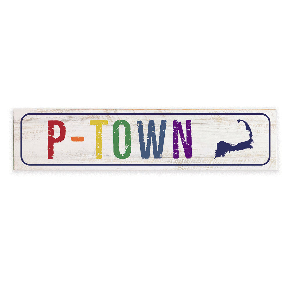 P-Town Rainbow License Plate | Barnwood Sign 6x24 | Rustic Marlin