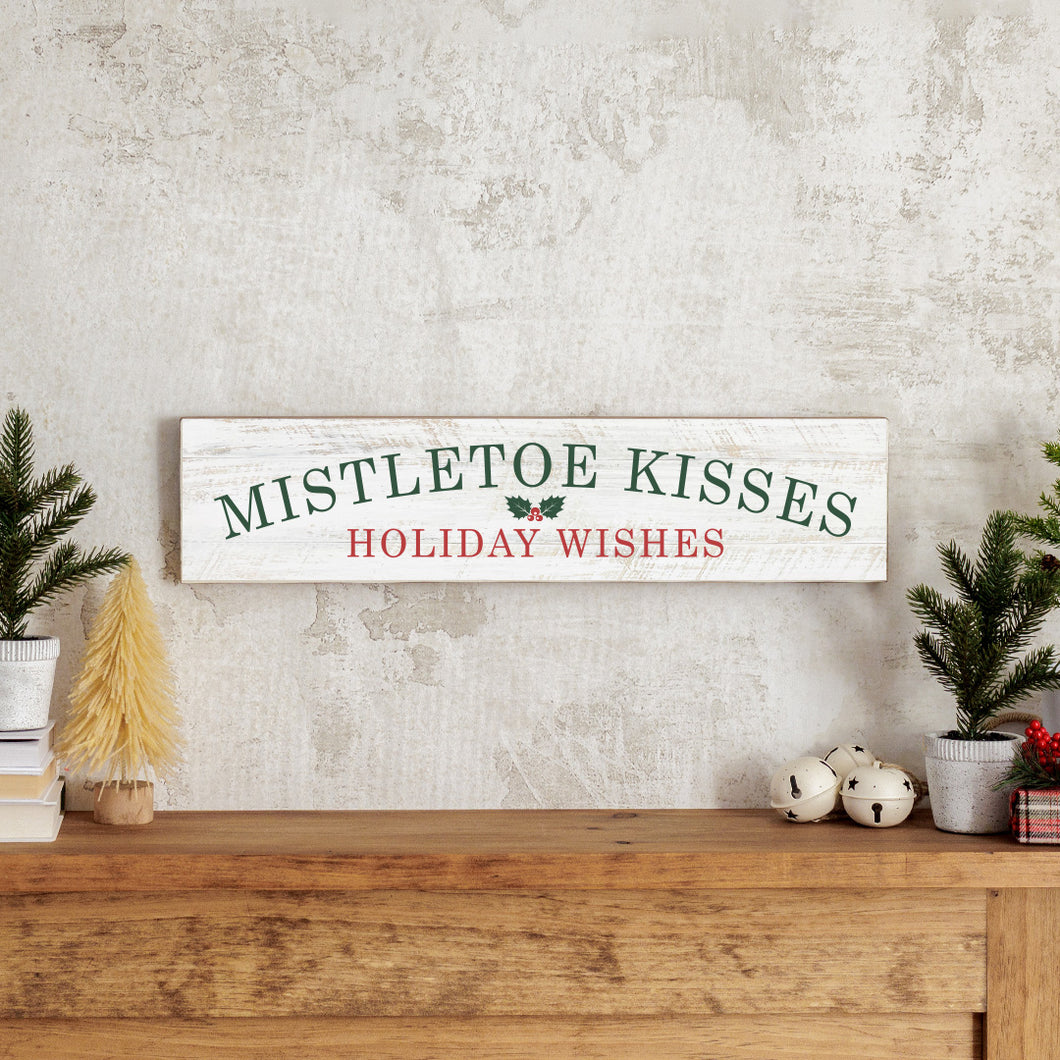 Mistletoe Kisses Holiday Wishes Barn Wood Sign