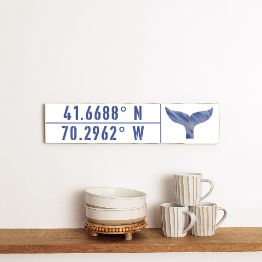 Whale Coordinates Barn Wood Sign