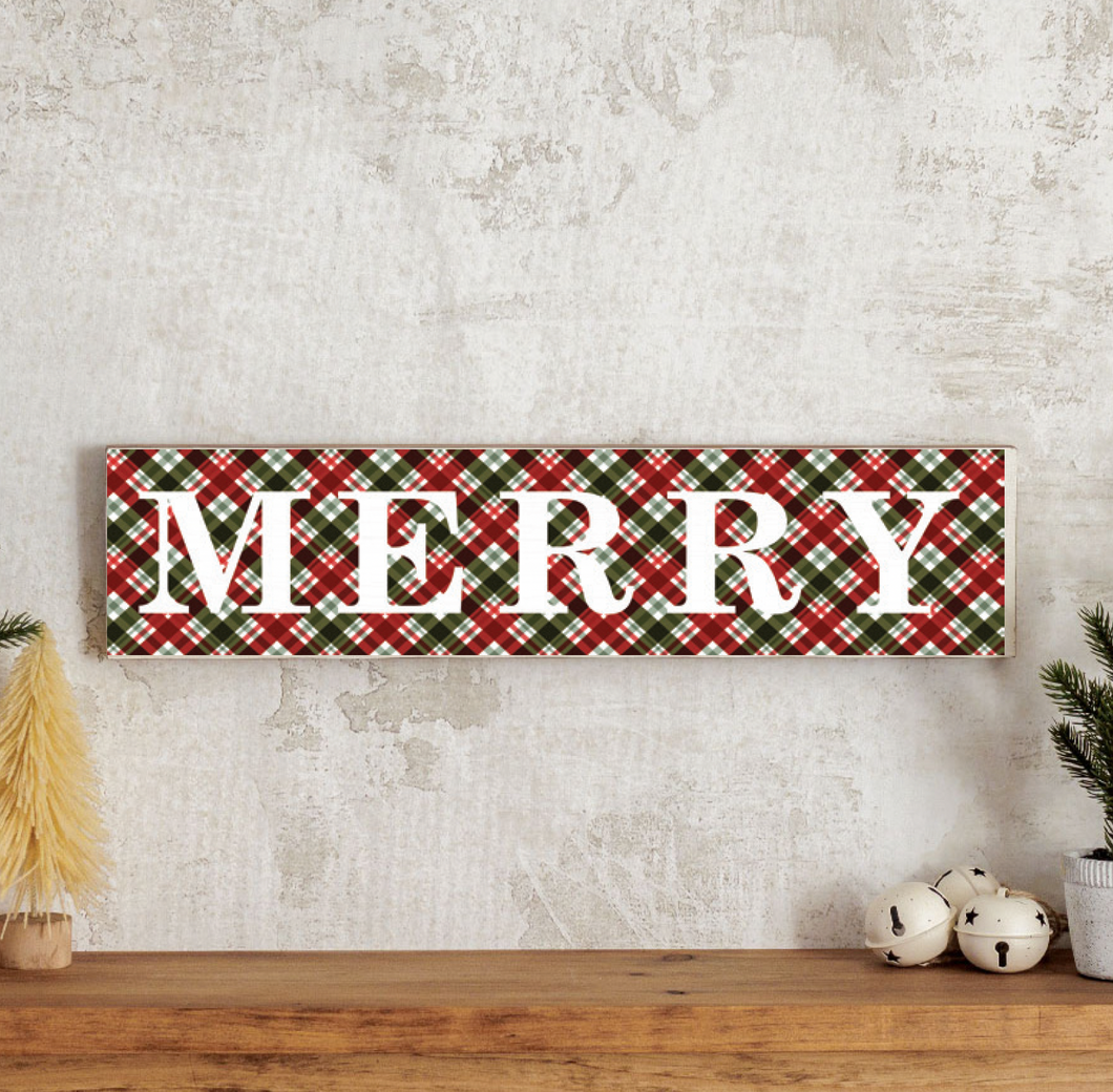 Merry Holiday Plaid Barn Wood Sign