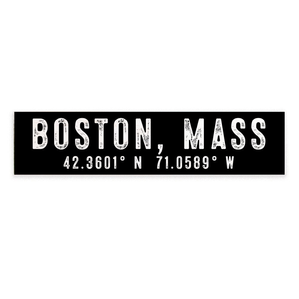 Boston Coordinates Barn Wood Sign