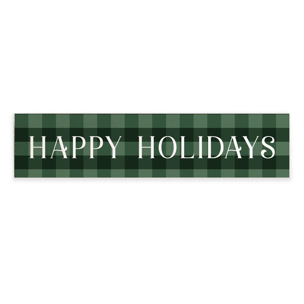 Green Plaid Happy Holidays Barnwood Sign