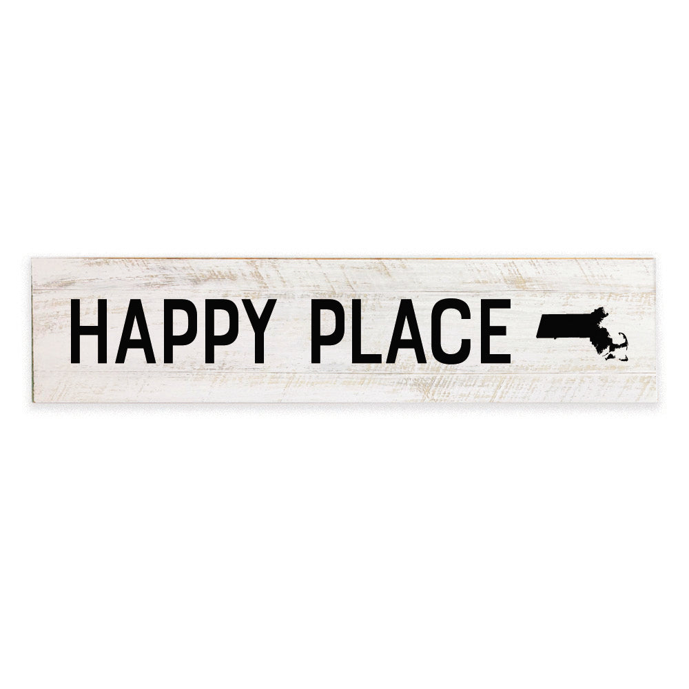 Happy Place State Black Personalized Barnwood Sign