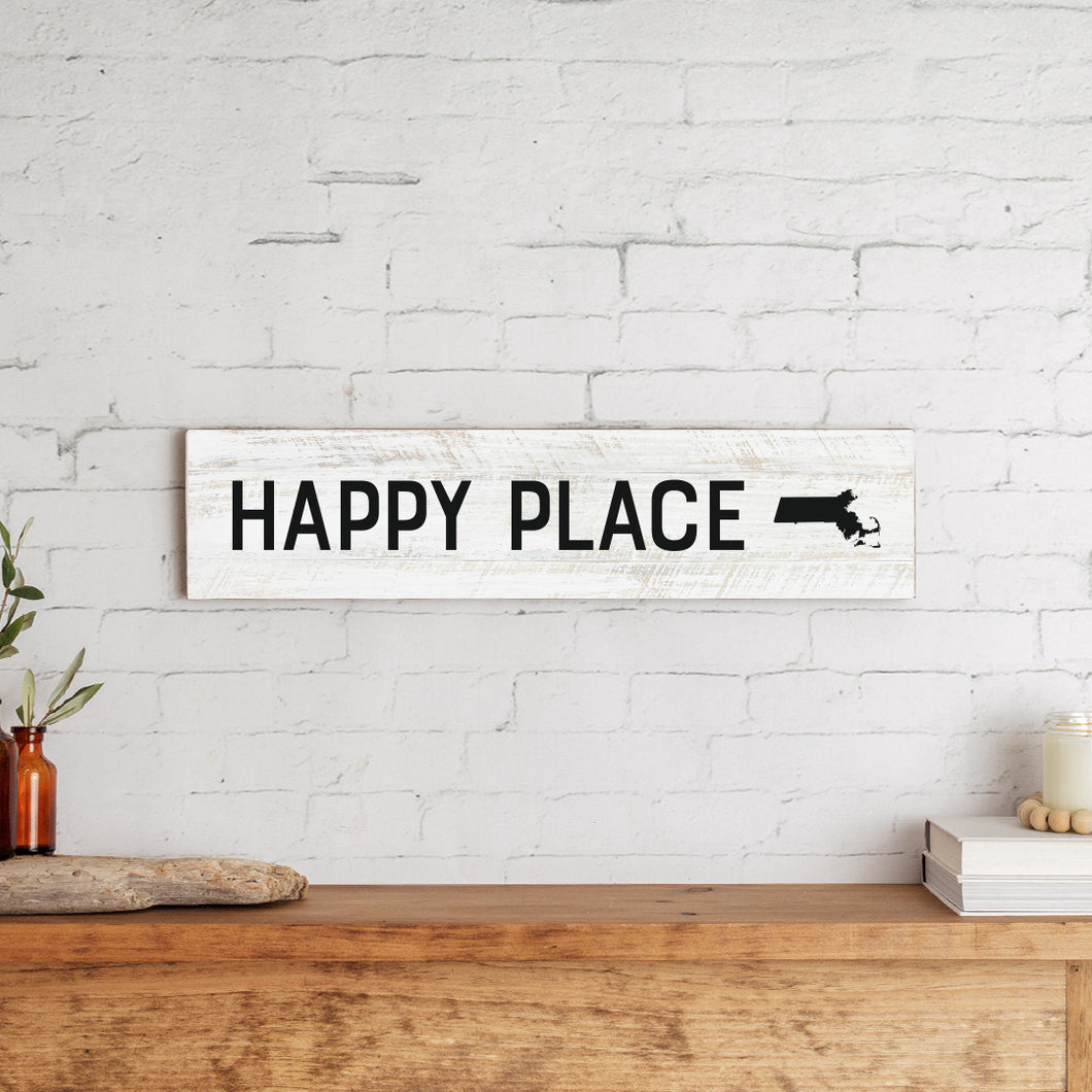 Personalized Happy Place State Black Barn Wood Sign