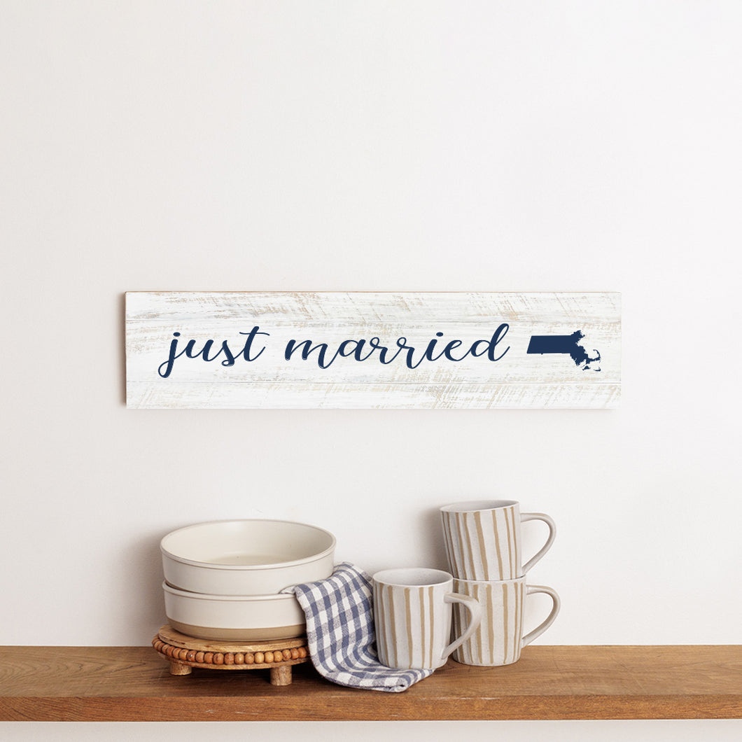 Personalized Just Married & State Barn Wood Sign