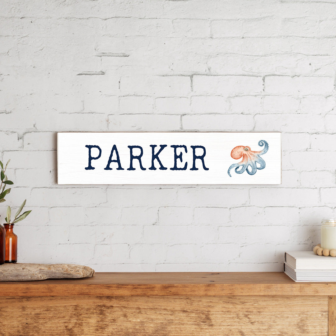 Watercolor Octopus Personalized Barnwood Sign