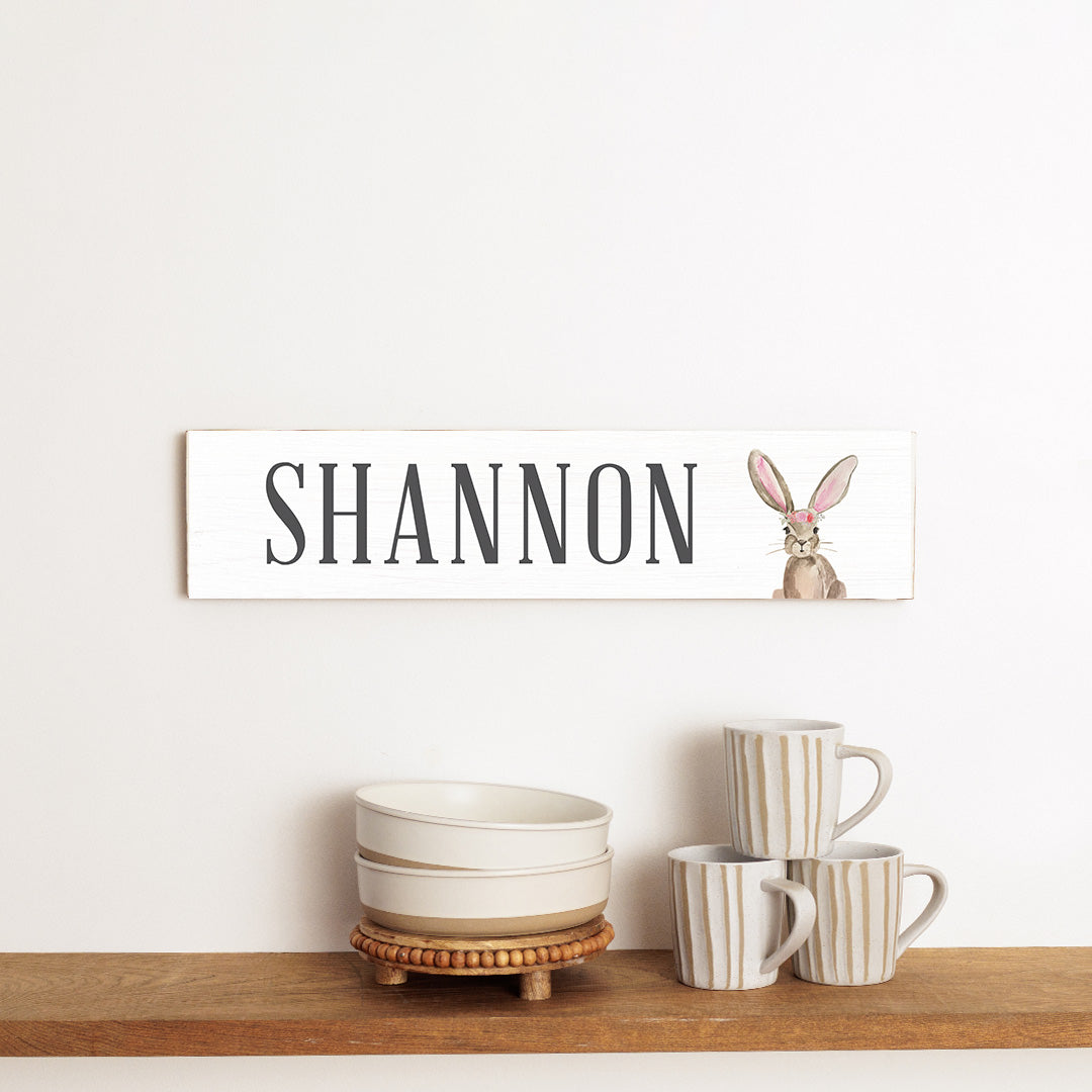 Floral Bunny Personalized Barnwood Sign