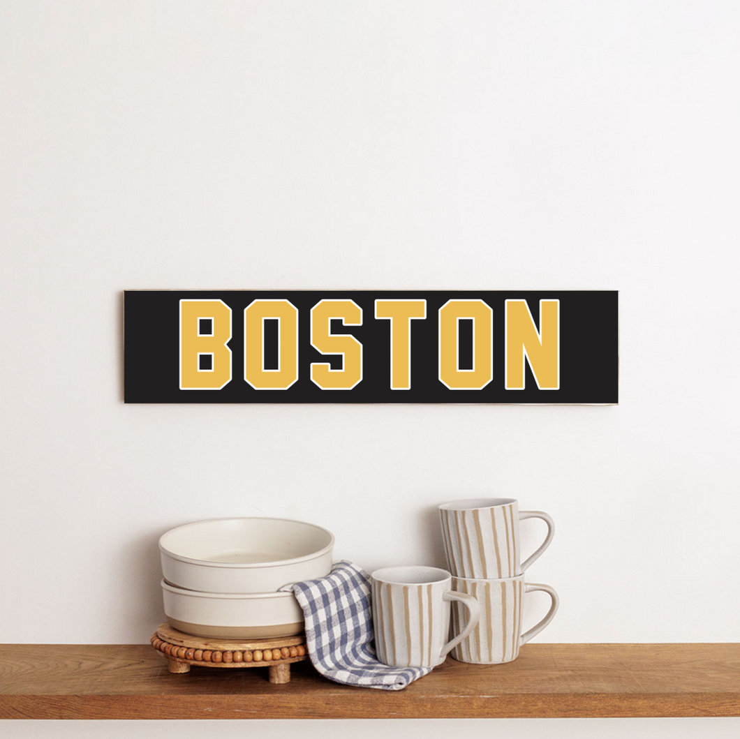 Personalized Black and Gold Boston Barn Wood Sign