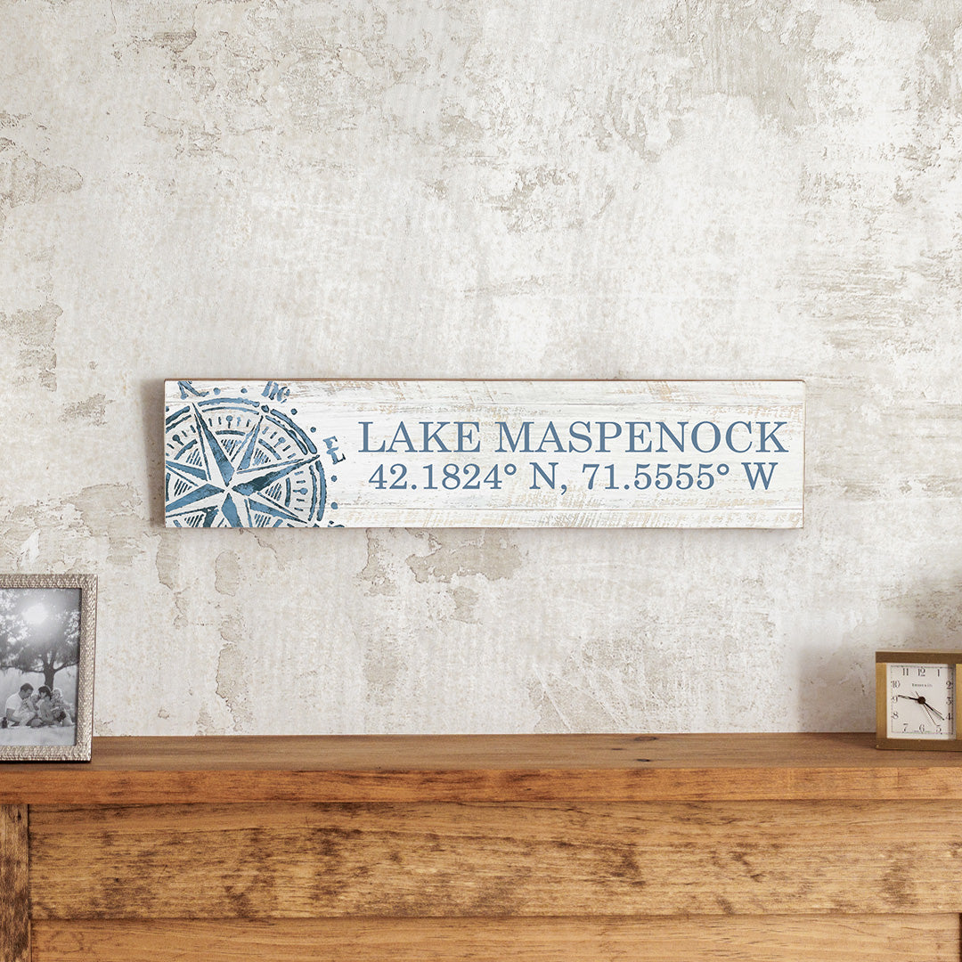 Your Word & Coordinates Compass Personalized Barnwood Sign