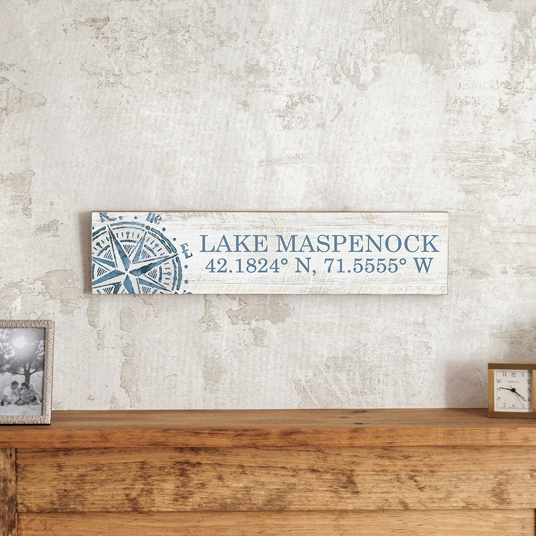 Personalized Your Word & Coordinates Compass Barn Wood Sign