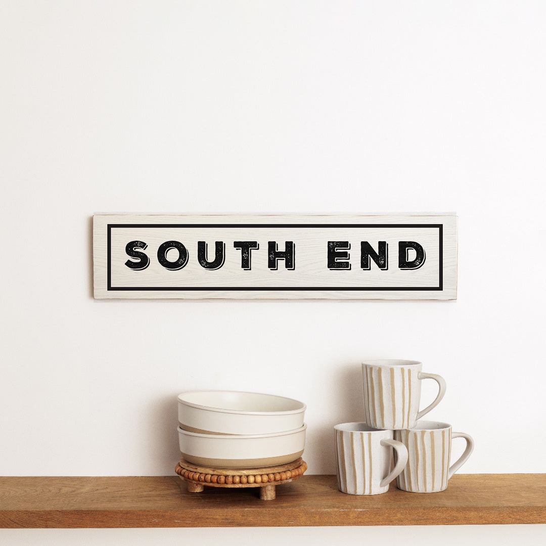 South End White and Black Barnwood Sign