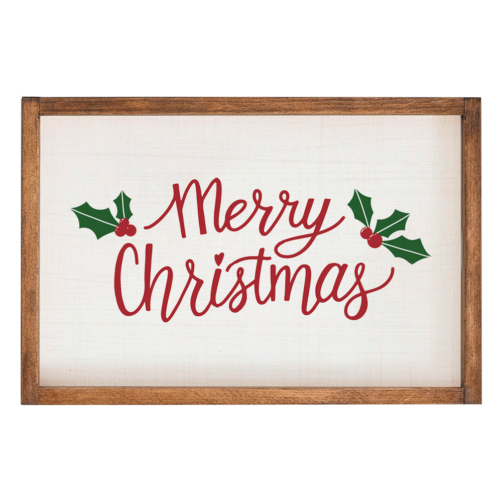 Merry Christmas Holly Leaves Wall Art