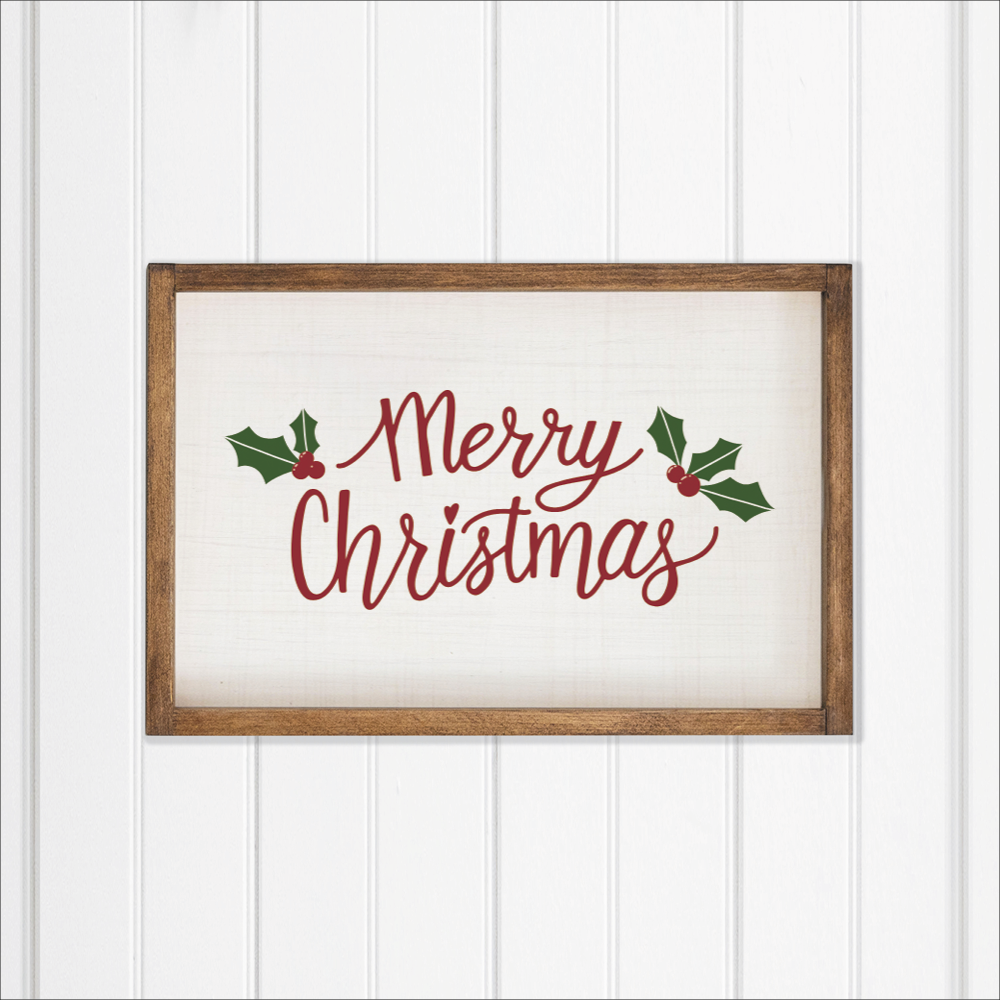 Merry Christmas Holly Leaves Wall Art