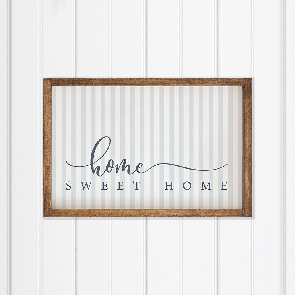 Blue and White Striped Home Sweet Home Wall Art