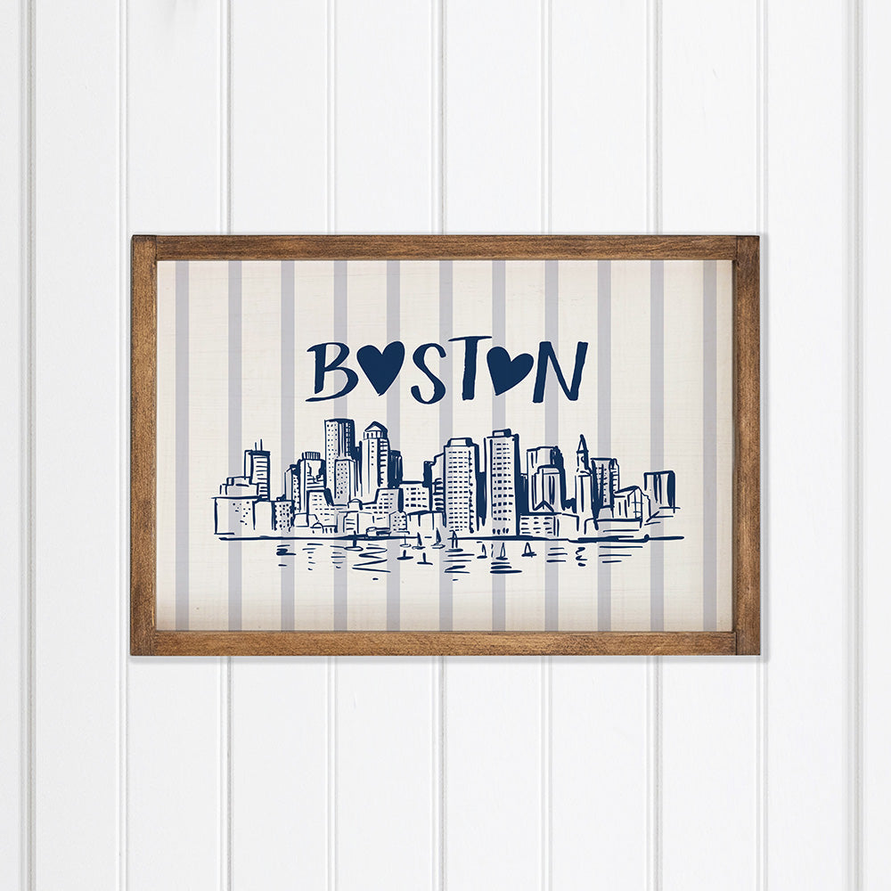 Boston Blue Striped Skyline  Wall Art