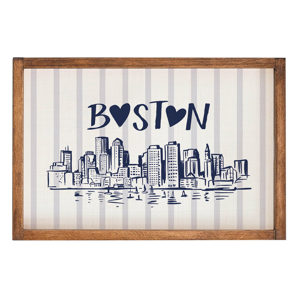 Boston Blue Striped Skyline  Wall Art