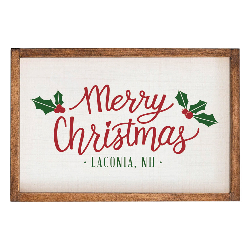 Merry Christmas Holly Leaves Personalized Wall Art