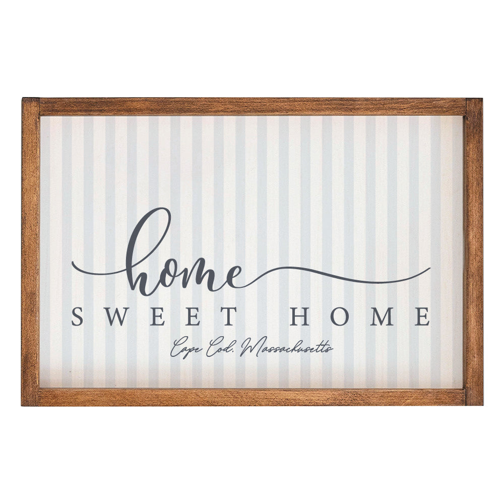 Blue and White Striped Home Sweet Home Personalized Wall Art