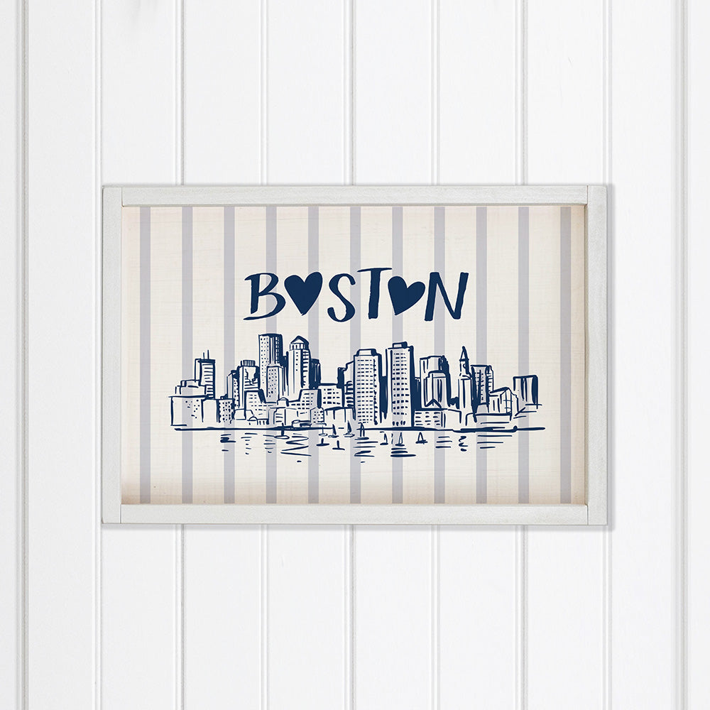 Boston Blue Striped Skyline  Wall Art