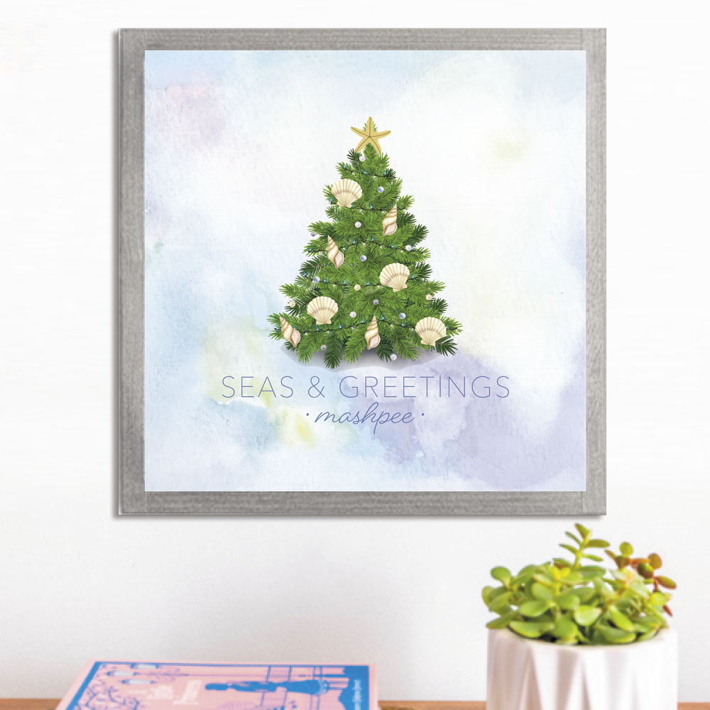 Personalized Coastal Christmas Evergreen Tree Square Twine Hanging Sign Wall Art