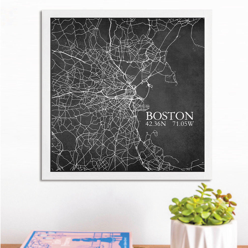 Charcoal Boston City Grid Wall Art