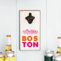 Orange and Pink Boston Skyline Bottle Opener