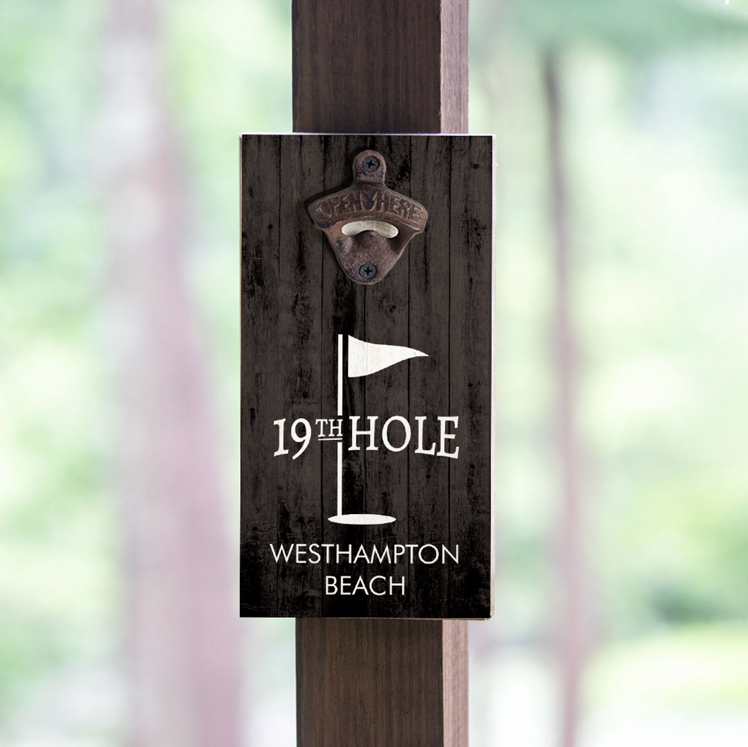 Personalized Two Lines 19th Hole Bottle Opener