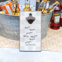 Blue Check Birds Personalized Bottle Opener