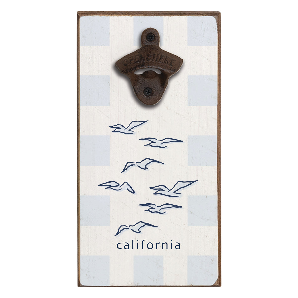 Blue Check Birds Personalized Bottle Opener