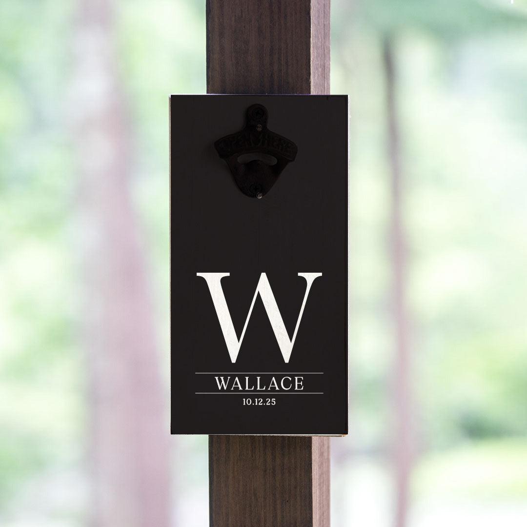 Initial Black Personalized Bottle Opener