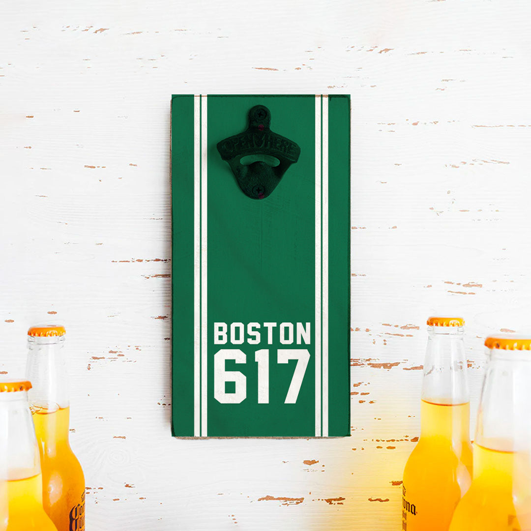 Boston 617 Green White Bottle Opener