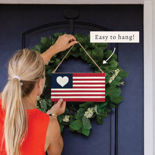 American Flag Heart Twine Sign