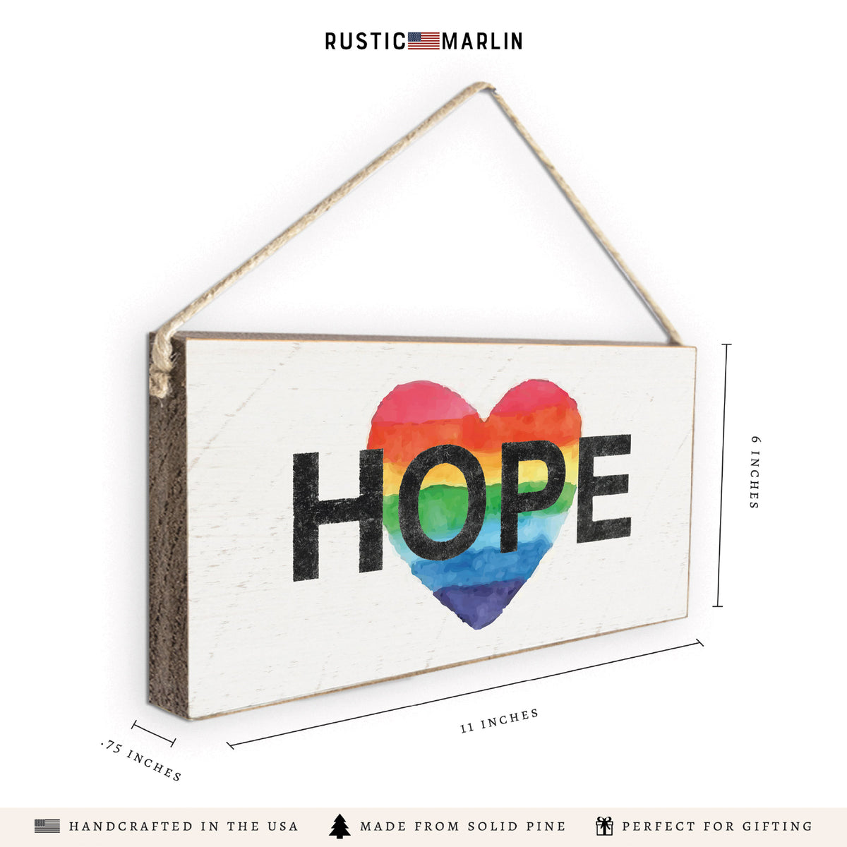 Rainbow Hope Heart Twine Sign