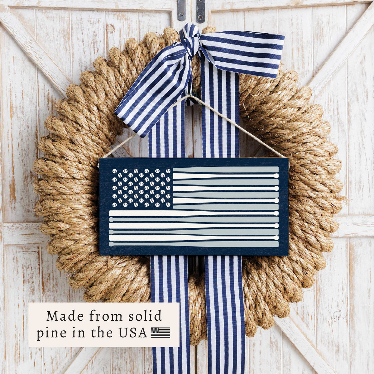 Baseball Bat American Flag Twine Sign