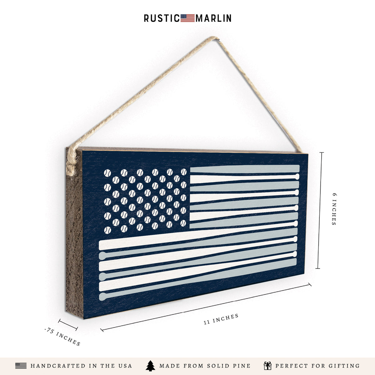 Baseball Bat American Flag Twine Sign
