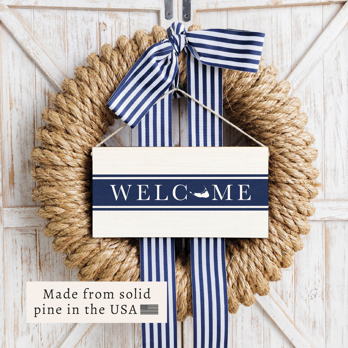 Nantucket Welcome Navy Twine Sign