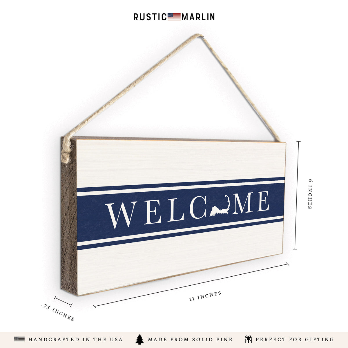 Cape Cod Welcome Navy Twine Sign