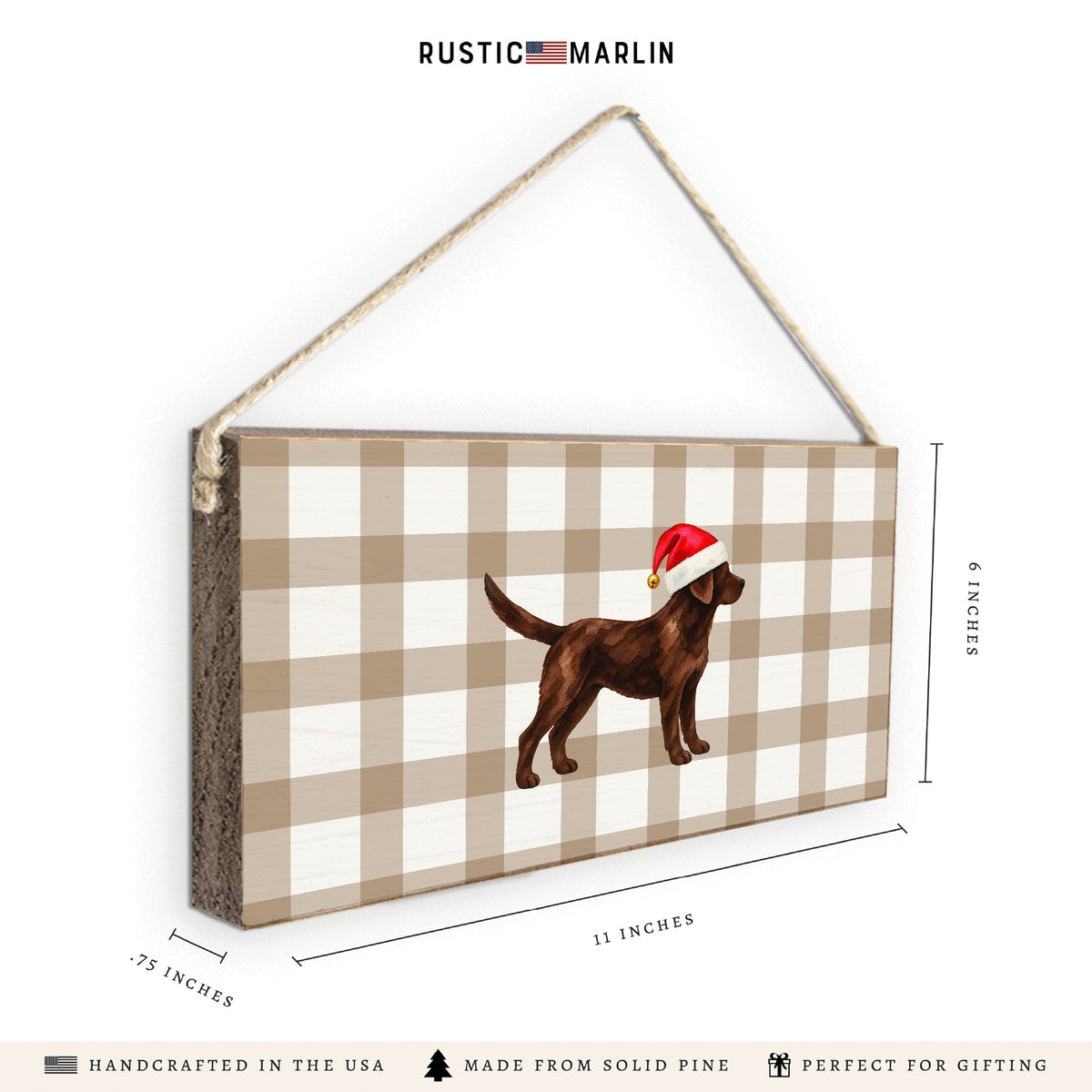 Chocolate Lab Santa Hat Twine Sign