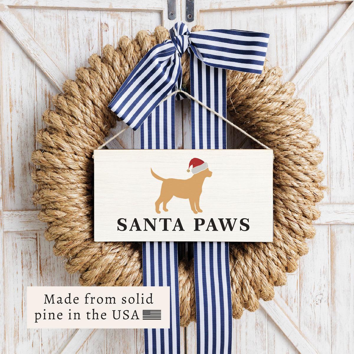 Santa Golden Dog Twine Sign