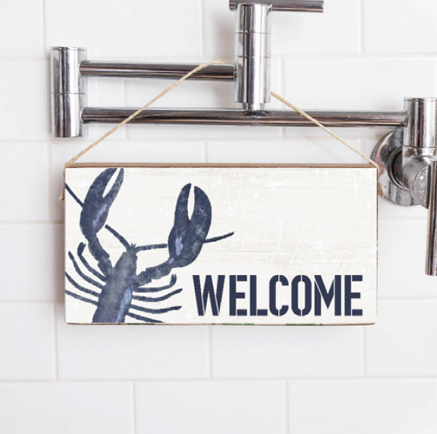 Indigo Welcome Lobster Twine Hanging Sign