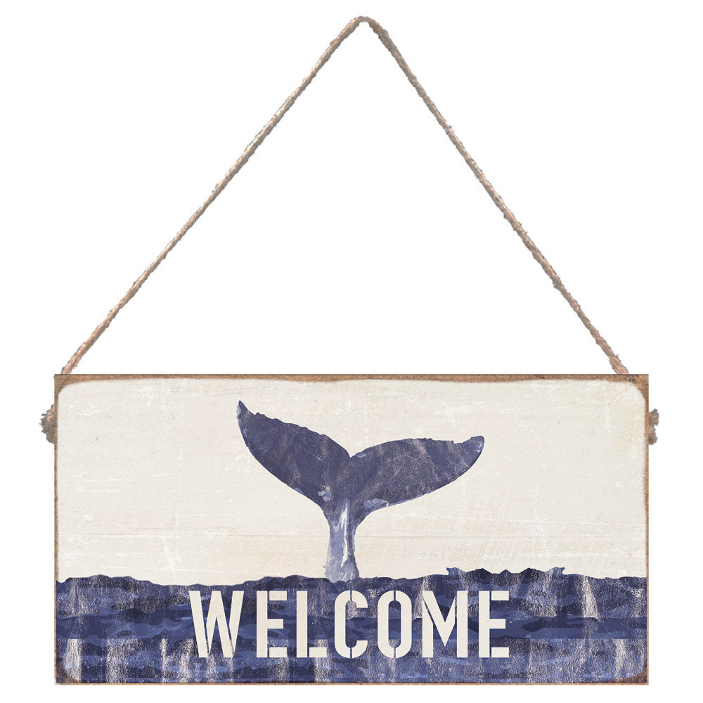 Indigo Welcome Whale Tail Twine Sign